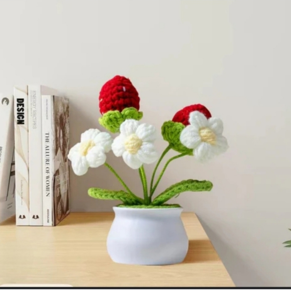 🍓Handcrafted Crochet Flower Arrangement in Red and White